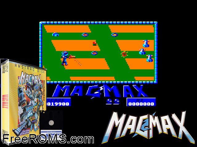 Mag Max (UK) (1986) [a1] Amstrad CPC game showing 3D box cover and gameplay screenshot